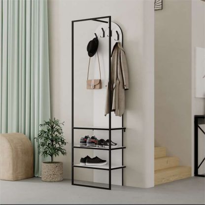 Decortie Modern Archy Hall Stand Coat Rack with Shoe Storage 180cm High White - Image 4