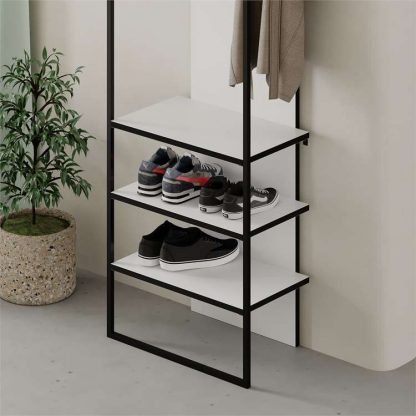 Decortie Modern Archy Hall Stand Coat Rack with Shoe Storage 180cm High White - Image 5