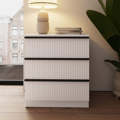 Lania 3 Drawer Chest Of Drawers - Matt White Ripple Effect - Image 2