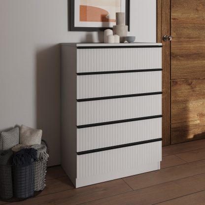 Lania 5 Drawer Chest Of Drawers - Matt White Ripple Effect