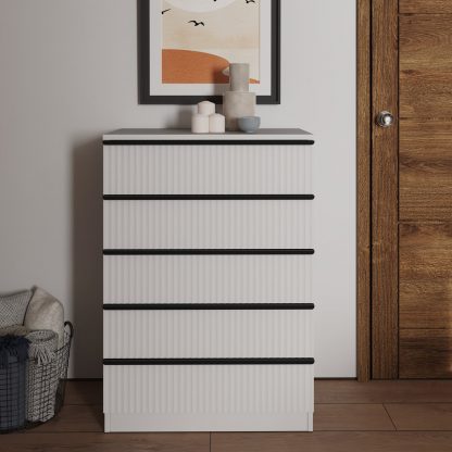 Lania 5 Drawer Chest Of Drawers - Matt White Ripple Effect - Image 2