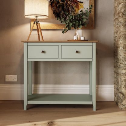 TABERNO 2 DRAWER CONSOLE TABLE - SAGE GREEN - Image 2